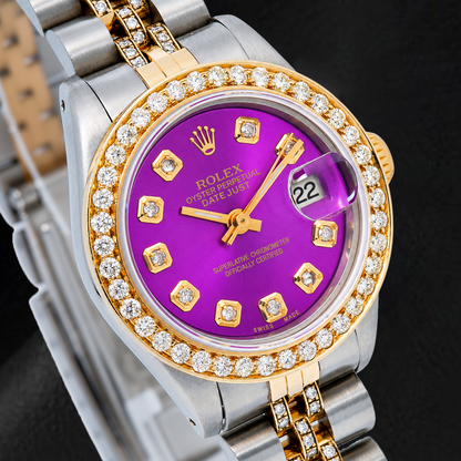 Rolex Datejust 6917 26mm Purple Diamond Dial Two Tone Semi Diamond Jubilee Bracelet Watch