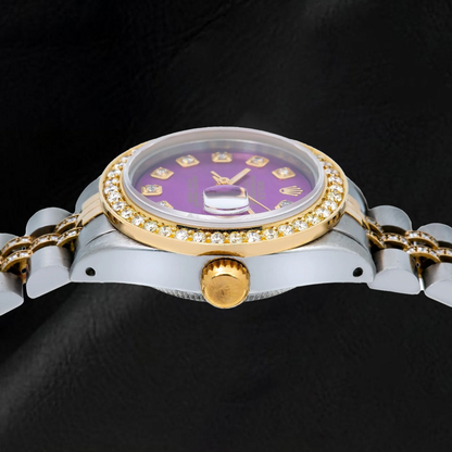 Rolex Datejust 6917 26mm Purple Diamond Dial Two Tone Semi Diamond Jubilee Bracelet Watch