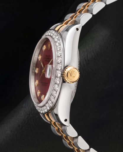 Rolex Datejust 6917 26mm Red Diamond Dial Diamond Bezel Two Tone Watch