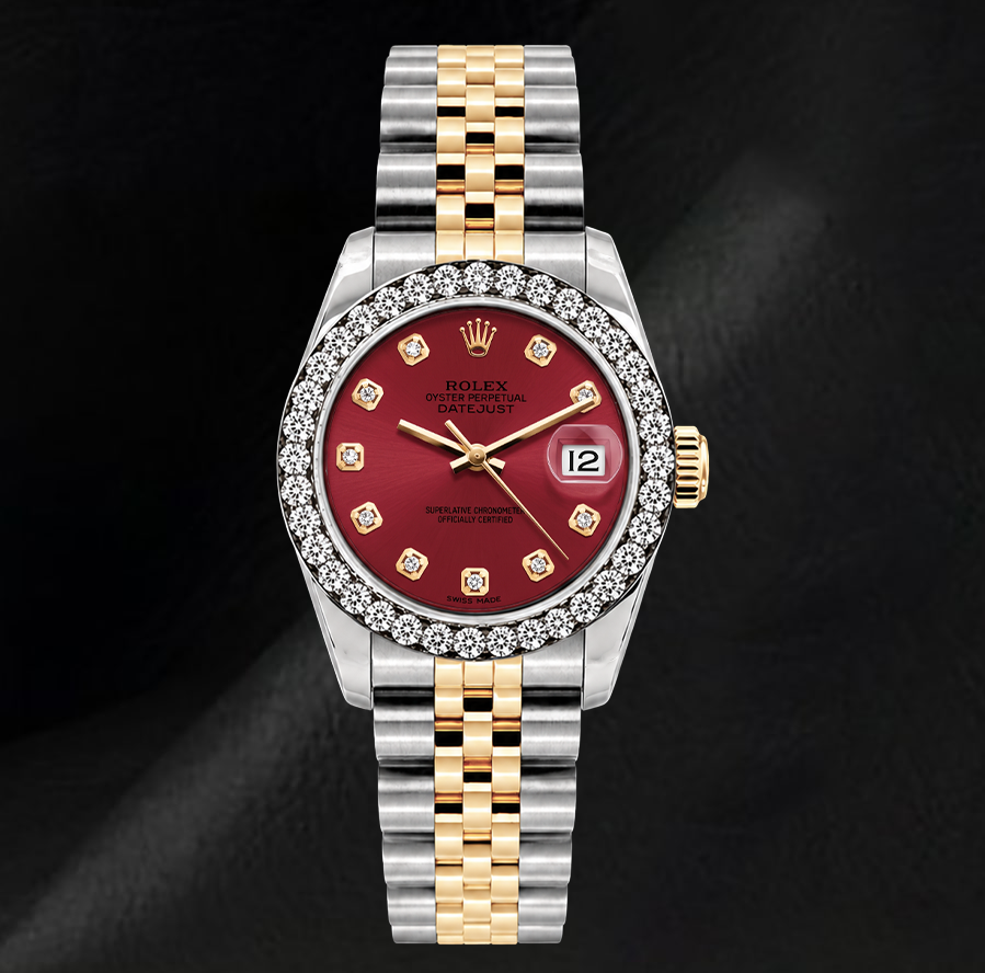 Rolex Datejust 6917 26mm Red Diamond Dial Diamond Two Tone Watch