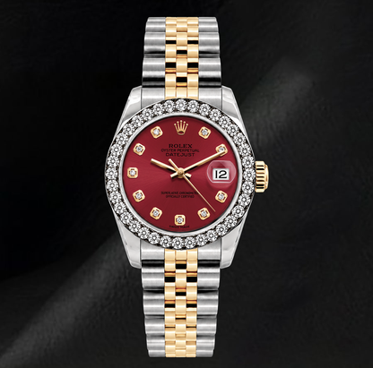 Rolex Datejust 6917 26mm Red Diamond Dial Diamond Two Tone Watch