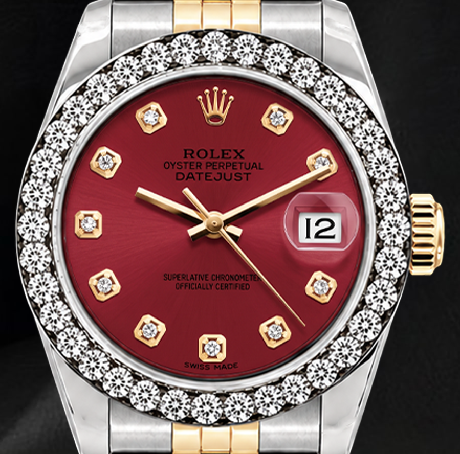 Rolex Datejust 6917 26mm Red Diamond Dial Diamond Two Tone Watch