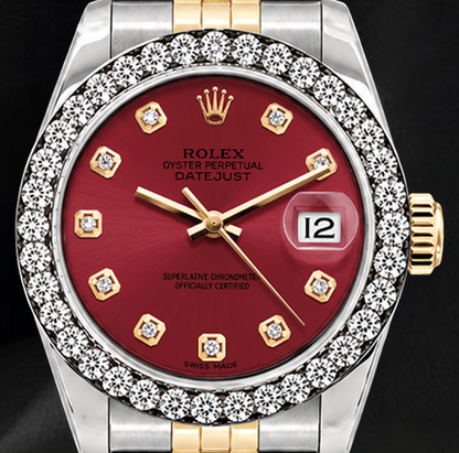 Rolex Datejust 6917 26mm Red Diamond Dial Diamond Two Tone Watch
