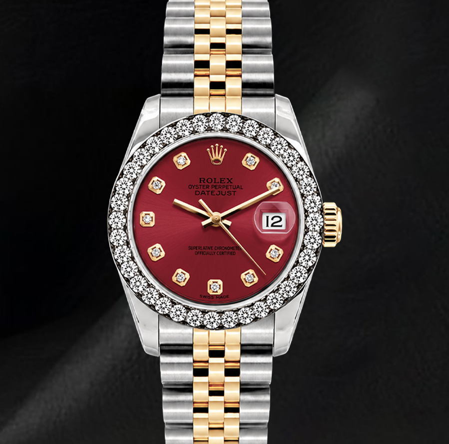 Rolex Datejust 6917 26mm Red Diamond Dial Diamond Two Tone Watch