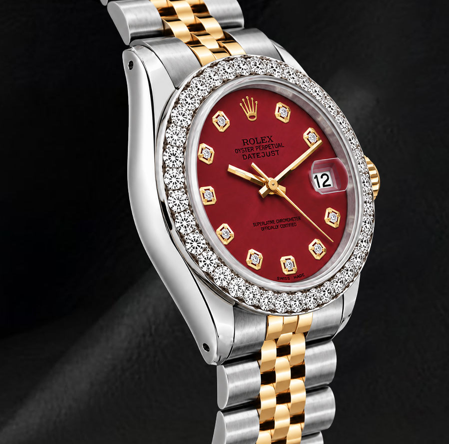 Rolex Datejust 6917 26mm Red Diamond Dial Diamond Two Tone Watch