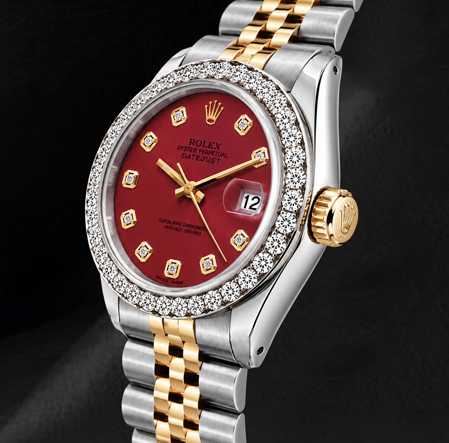 Rolex Datejust 6917 26mm Red Diamond Dial Diamond Two Tone Watch