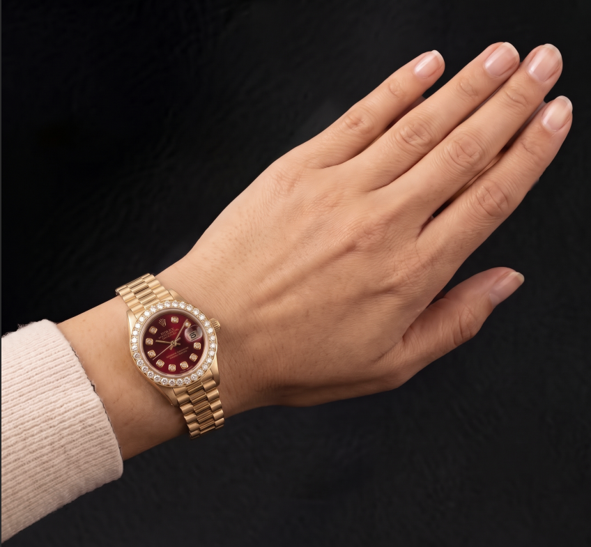 Rolex Datejust 6917 26mm Red Diamond Dial Two Tone Watch