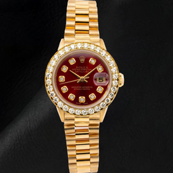 Rolex Datejust 6917 26mm Red Diamond Dial Yellow Gold President Bracelet Watch