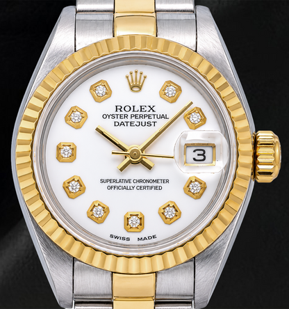 Rolex Datejust 6917 26mm White Diamond Dial Two Tone Oyster Bracelet Watch