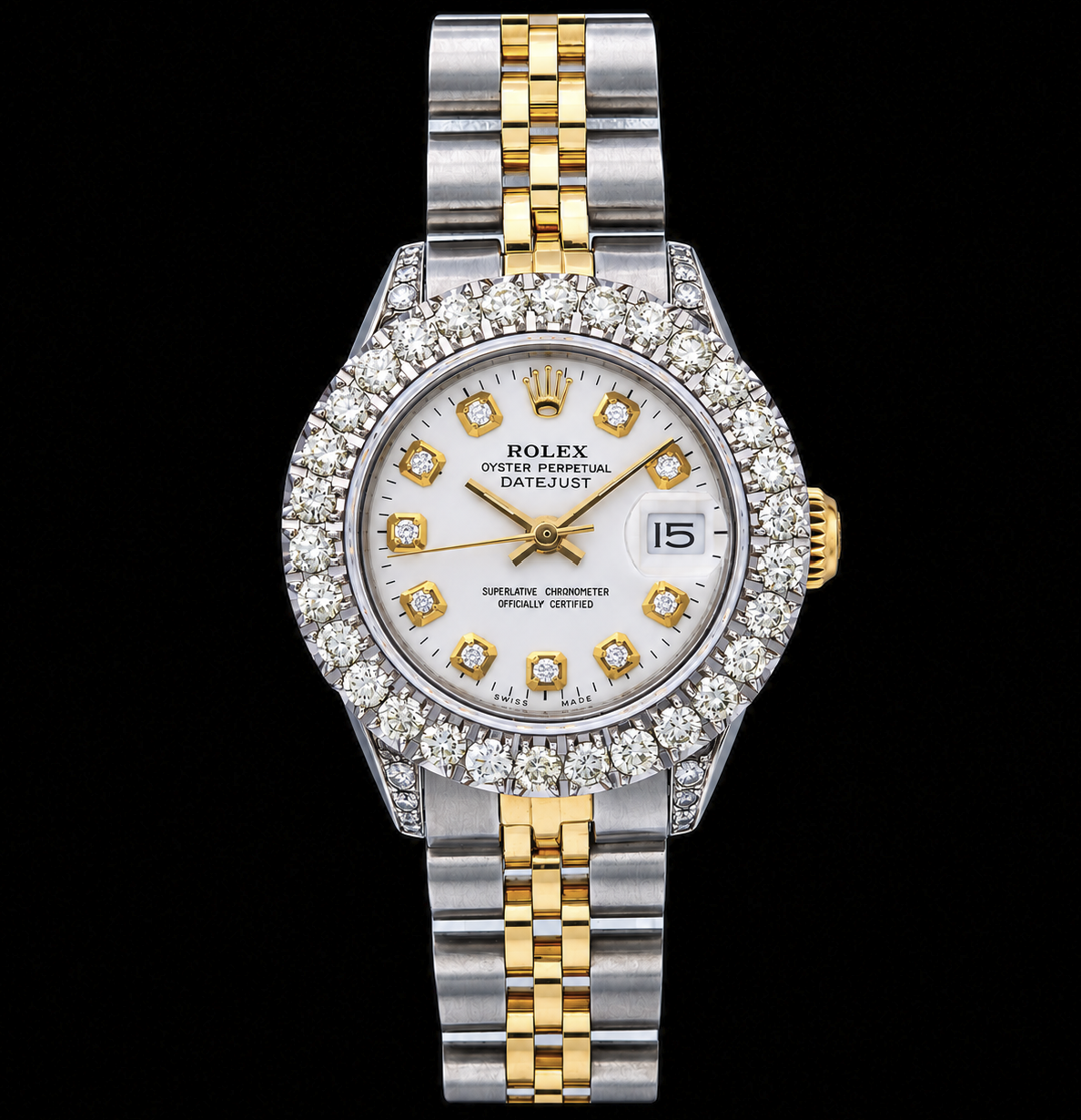 Rolex Datejust 6917 26mm White Diamond Dial Two Tone Watch Jubilee
