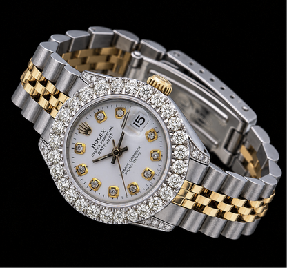 Rolex Datejust 6917 26mm White Diamond Dial Two Tone Watch Jubilee