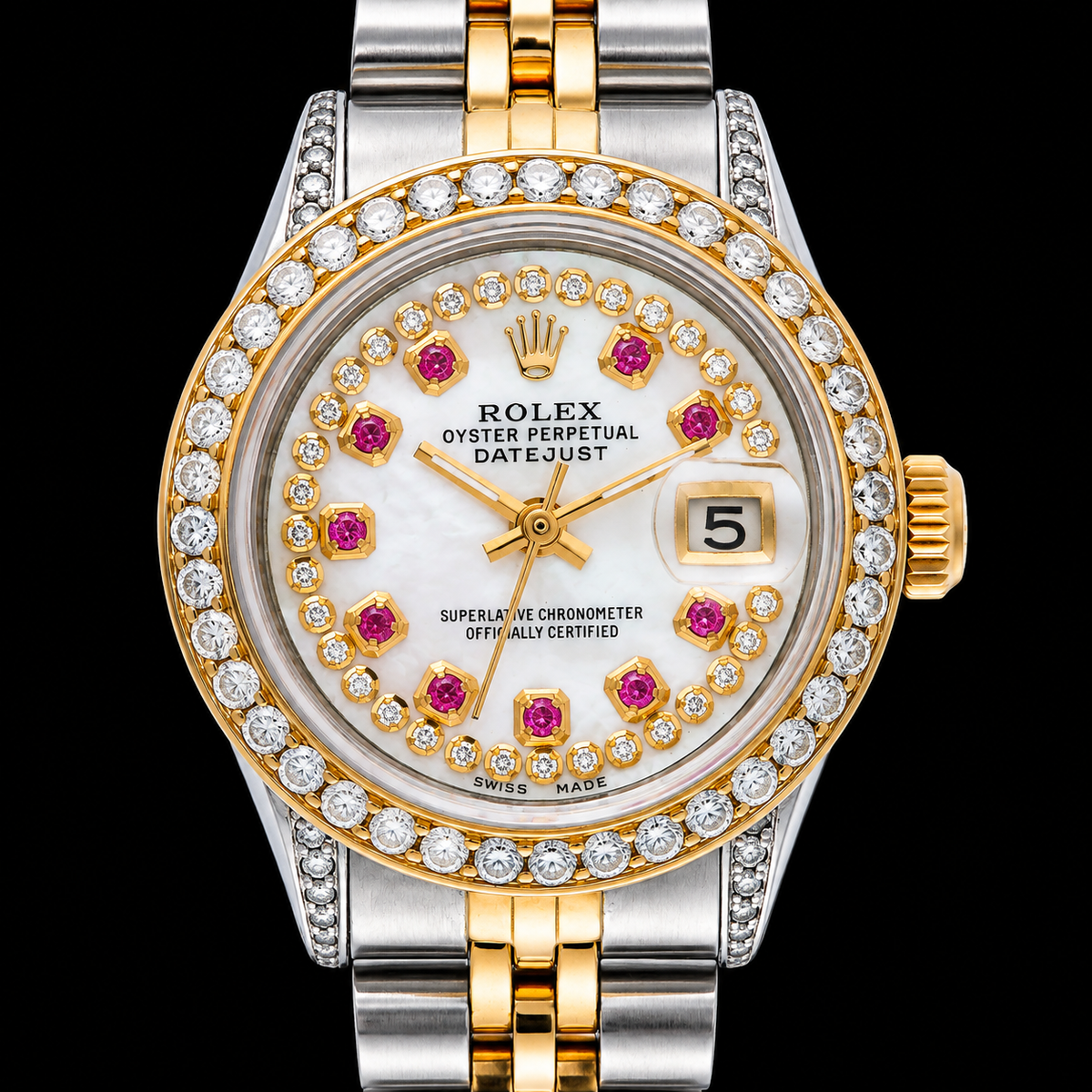Rolex Datejust 6917 26mm White Mother of Pearl Diamond Dial Two Tone Gold Jubilee Bracelet Watch