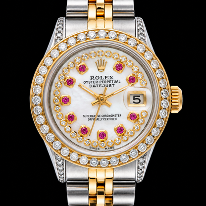 Rolex Datejust 6917 26mm White Mother of Pearl Diamond Dial Two Tone Gold Jubilee Bracelet Watch