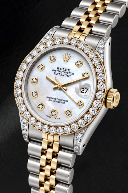 Rolex Datejust 6917 26mm White Mother of Pearl Diamond Dial Two Tone Watch