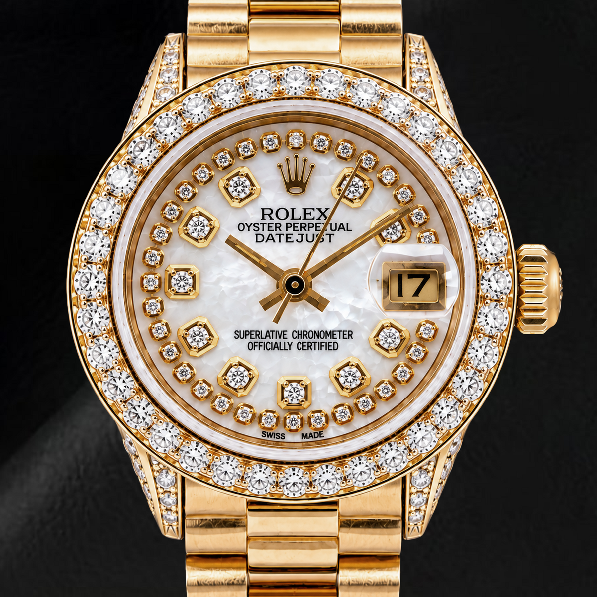 Rolex Datejust 6917 26mm White Mother of Pearl String Diamond Dial Yellow Gold Watch