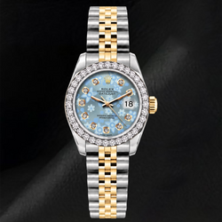 Rolex Datejust 6917 Ice Blue Floral Diamond Dial 26mm Two Tone Watch