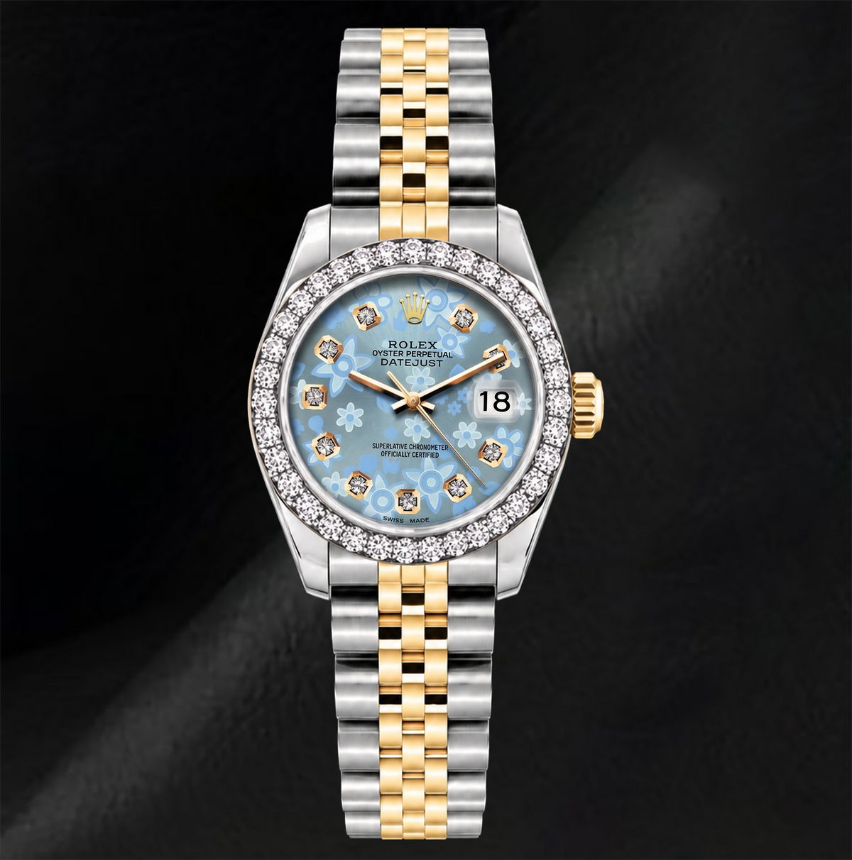Rolex Datejust 6917 Ice Blue Floral Diamond Dial 26mm Two Tone Watch