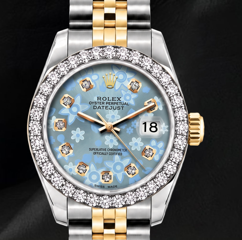 Rolex Datejust 6917 Ice Blue Floral Diamond Dial 26mm Two Tone Watch