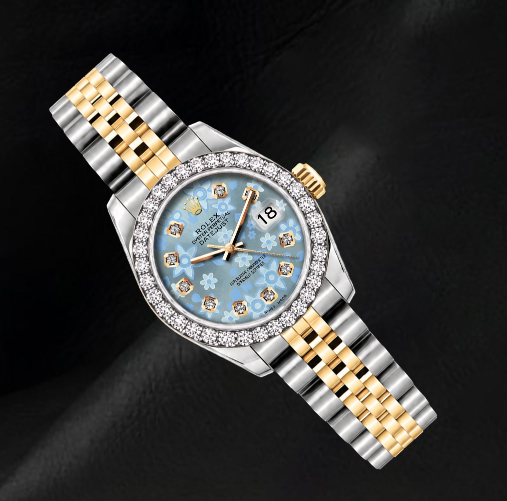 Rolex Datejust 6917 Ice Blue Floral Diamond Dial 26mm Two Tone Watch