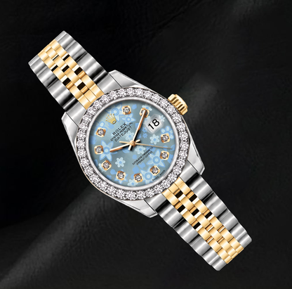 Rolex Datejust 6917 Ice Blue Floral Diamond Dial 26mm Two Tone Watch