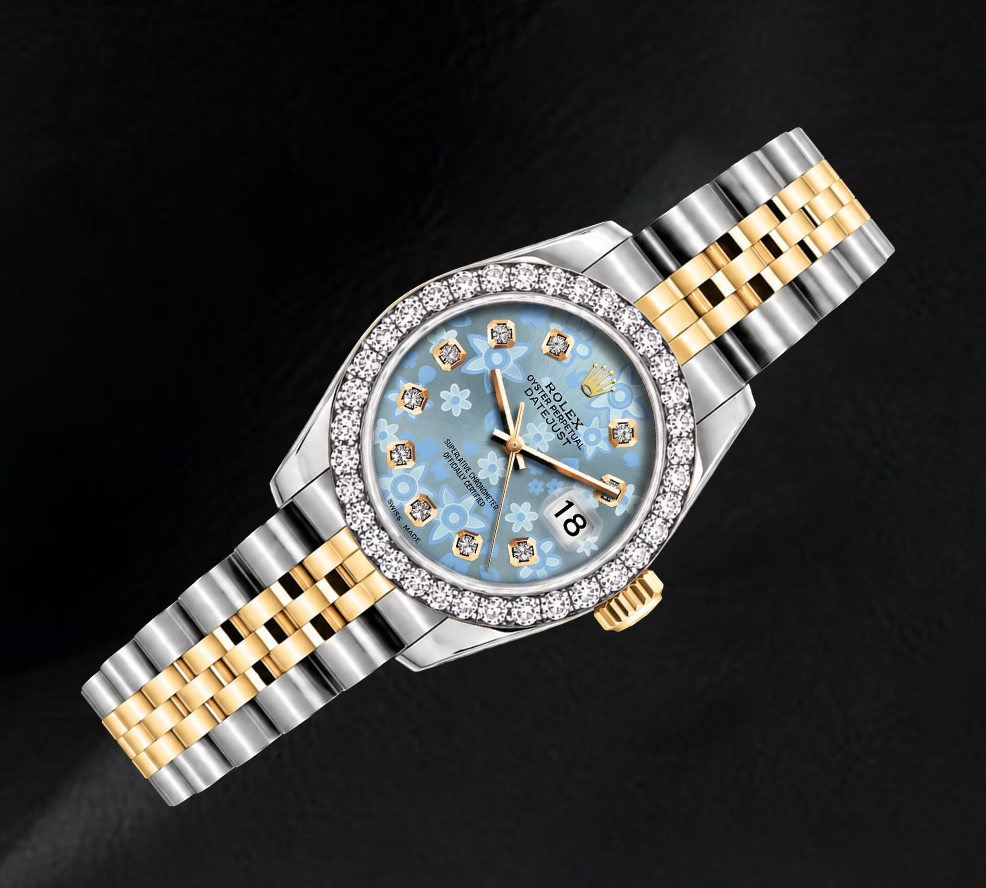 Rolex Datejust 6917 Ice Blue Floral Diamond Dial 26mm Two Tone Watch