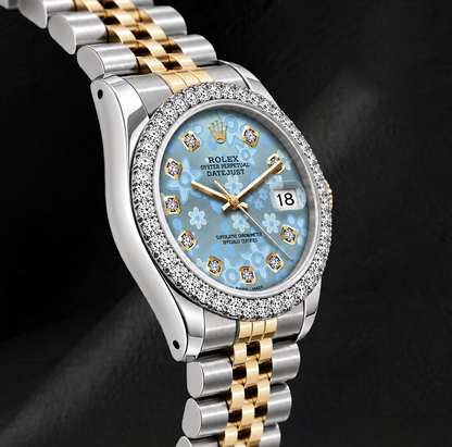 Rolex Datejust 6917 Ice Blue Floral Diamond Dial 26mm Two Tone Watch