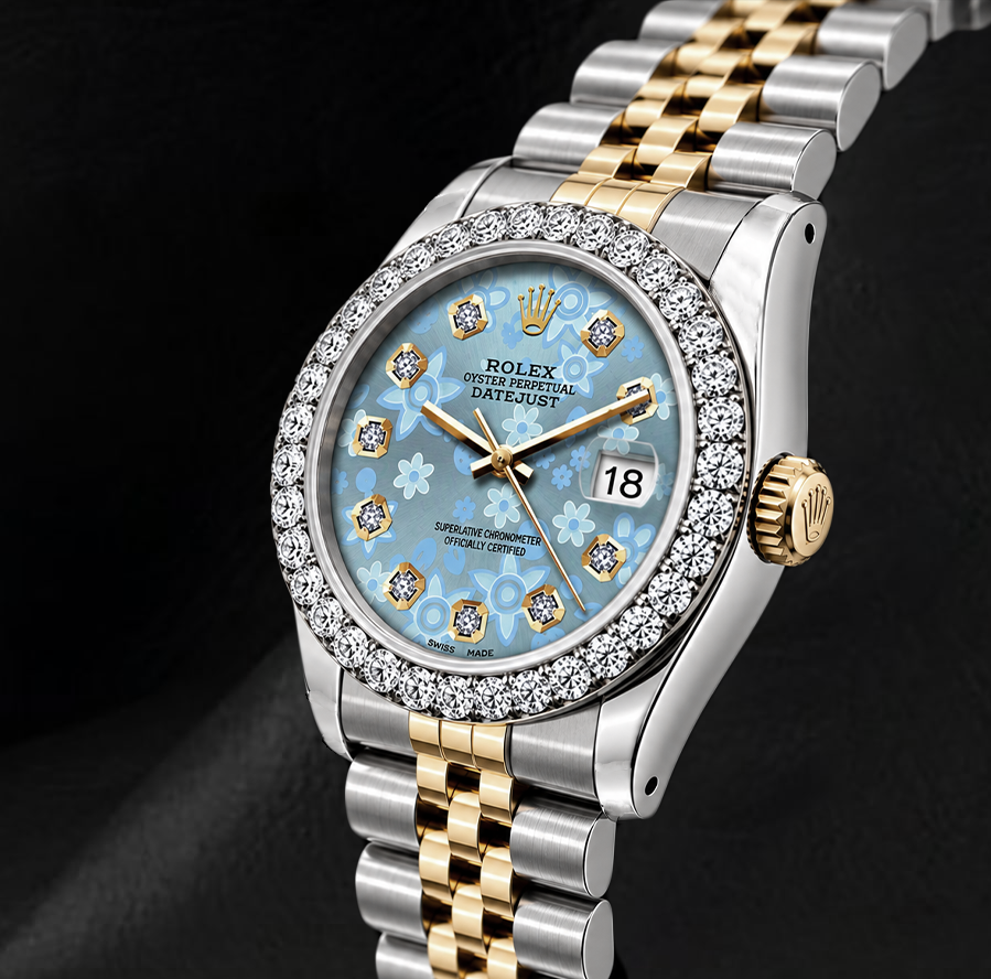 Rolex Datejust 6917 Ice Blue Floral Diamond Dial 26mm Two Tone Watch