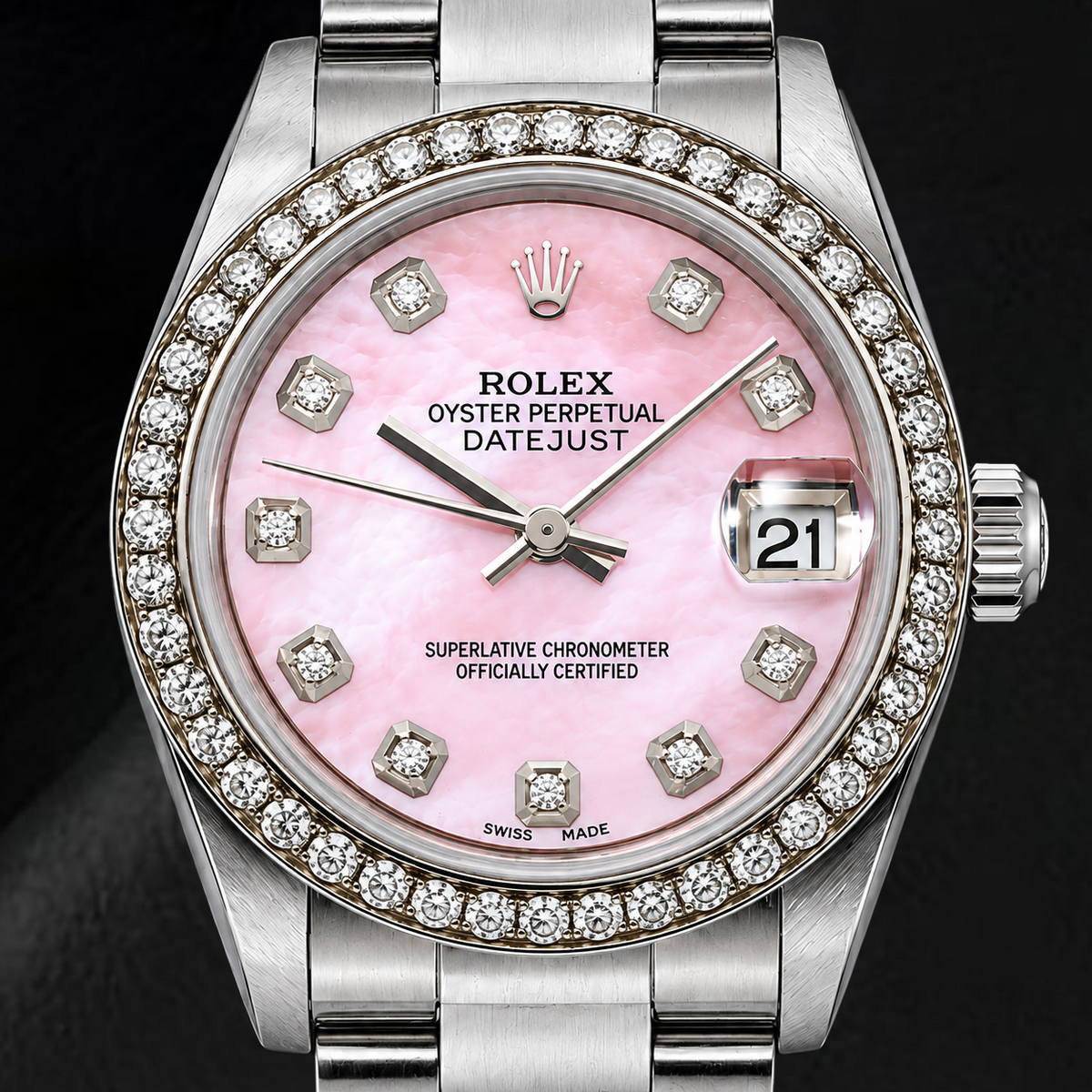Rolex Datejust 78240 31mm Pink Mother of Pearl Diamond Dial Stainless Steel Watch