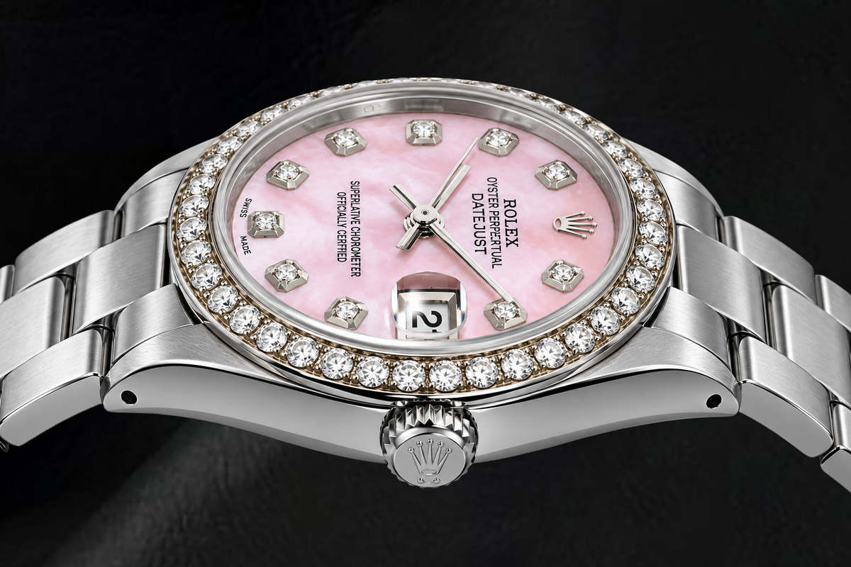 Rolex Datejust 78240 31mm Pink Mother of Pearl Diamond Dial Stainless Steel Watch