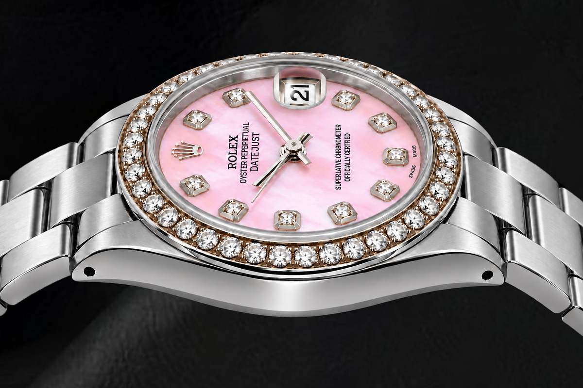 Rolex Datejust 78240 31mm Pink Mother of Pearl Diamond Dial Stainless Steel Watch