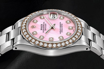 Rolex Datejust 78240 31mm Pink Mother of Pearl Diamond Dial Stainless Steel Watch