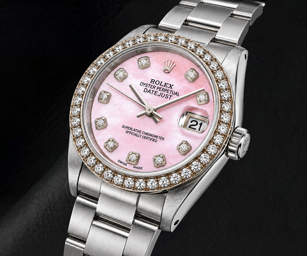 Rolex Datejust 78240 31mm Pink Mother of Pearl Diamond Dial Stainless Steel Watch