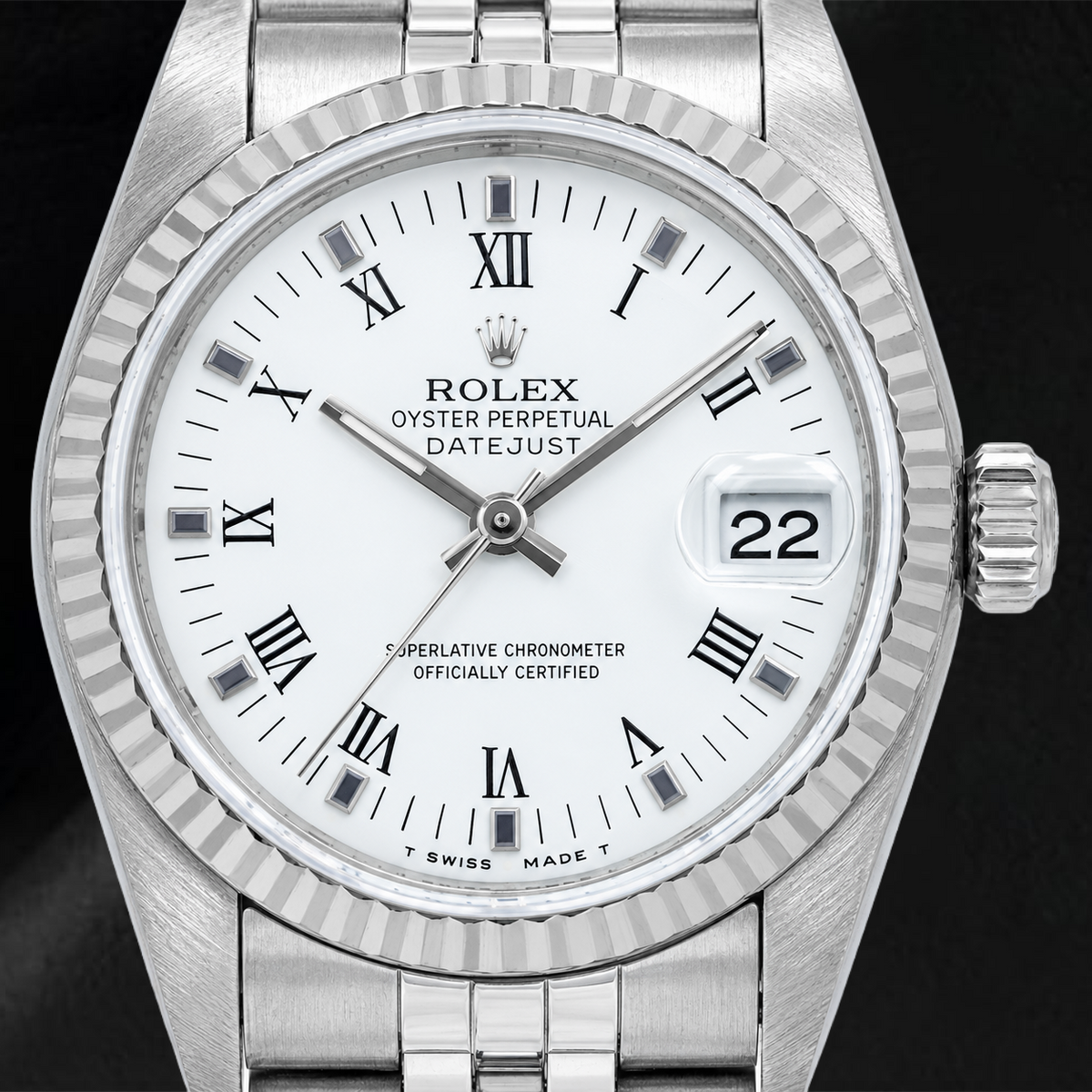 Rolex Datejust 78274 31mm White Roman Dial Smooth Bezel Stainless Steel Jubilee Bracelet Watch