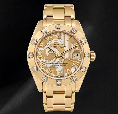 Rolex Datejust 81318 34mm Champagne Mother of Pearl Roman Dial Yellow Gold Watch 18K