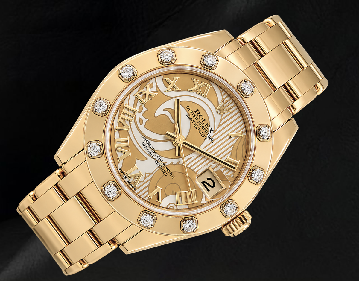 Rolex Datejust 81318 34mm Champagne Mother of Pearl Roman Dial Yellow Gold Watch 18K