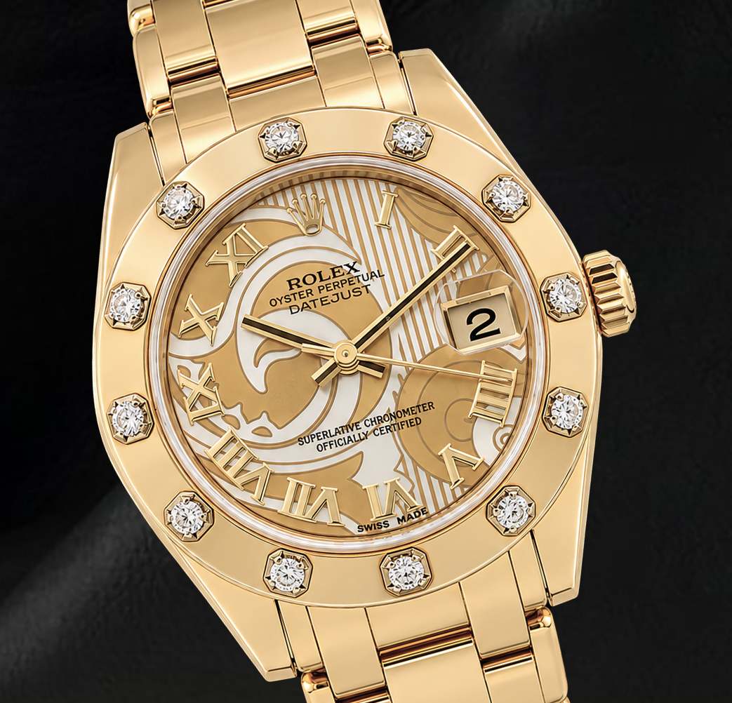Rolex Datejust 81318 34mm Champagne Mother of Pearl Roman Dial Yellow Gold Watch 18K
