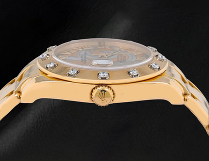 Rolex Datejust 81318 34mm Champagne Mother of Pearl Roman Dial Yellow Gold Watch 18K