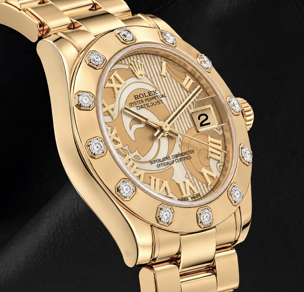 Rolex Datejust 81318 34mm Champagne Mother of Pearl Roman Dial Yellow Gold Watch 18K
