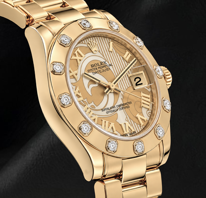 Rolex Datejust 81318 34mm Champagne Mother of Pearl Roman Dial Yellow Gold Watch 18K