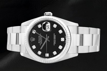 Rolex Datejust Black Diamond Dial Watch Stainless Steel Oyster Bracelet