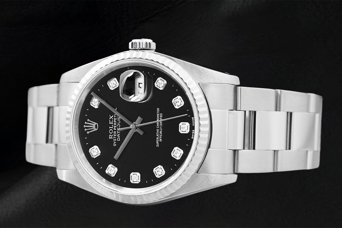 Rolex Datejust Black Diamond Dial Watch Stainless Steel Oyster Bracelet