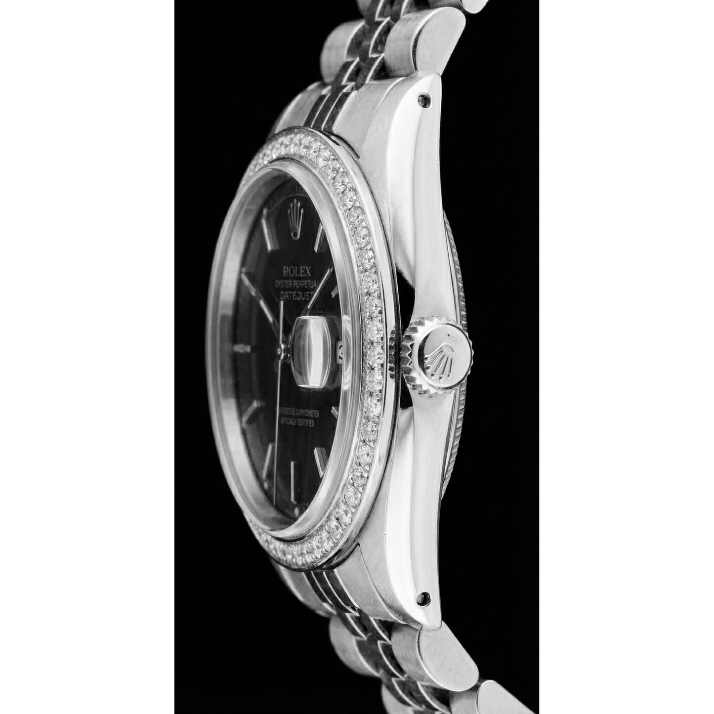 Rolex Datejust Black Stick Dial Lady Watch Ss Jubilee Bracelet