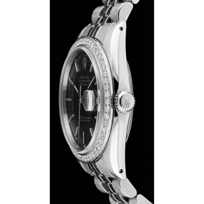 Rolex Datejust Black Stick Dial Lady Watch Ss Jubilee Bracelet
