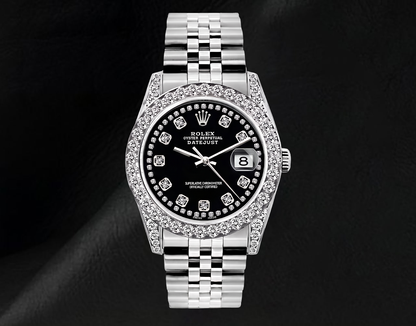 Rolex Datejust Black String Diamond Dial 26mm Stainless Steel 6916 Watch