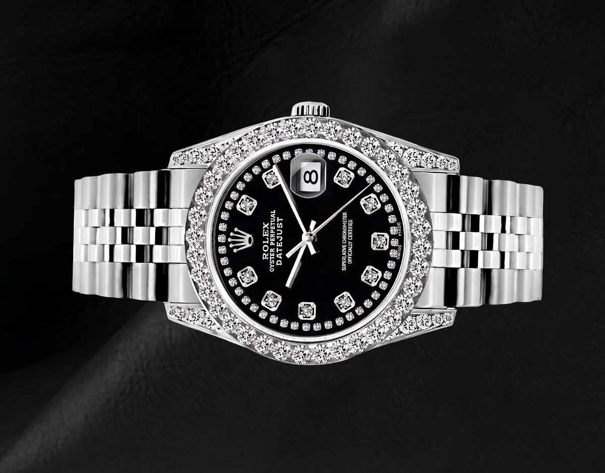 Rolex Datejust Black String Diamond Dial 26mm Stainless Steel 6916 Watch