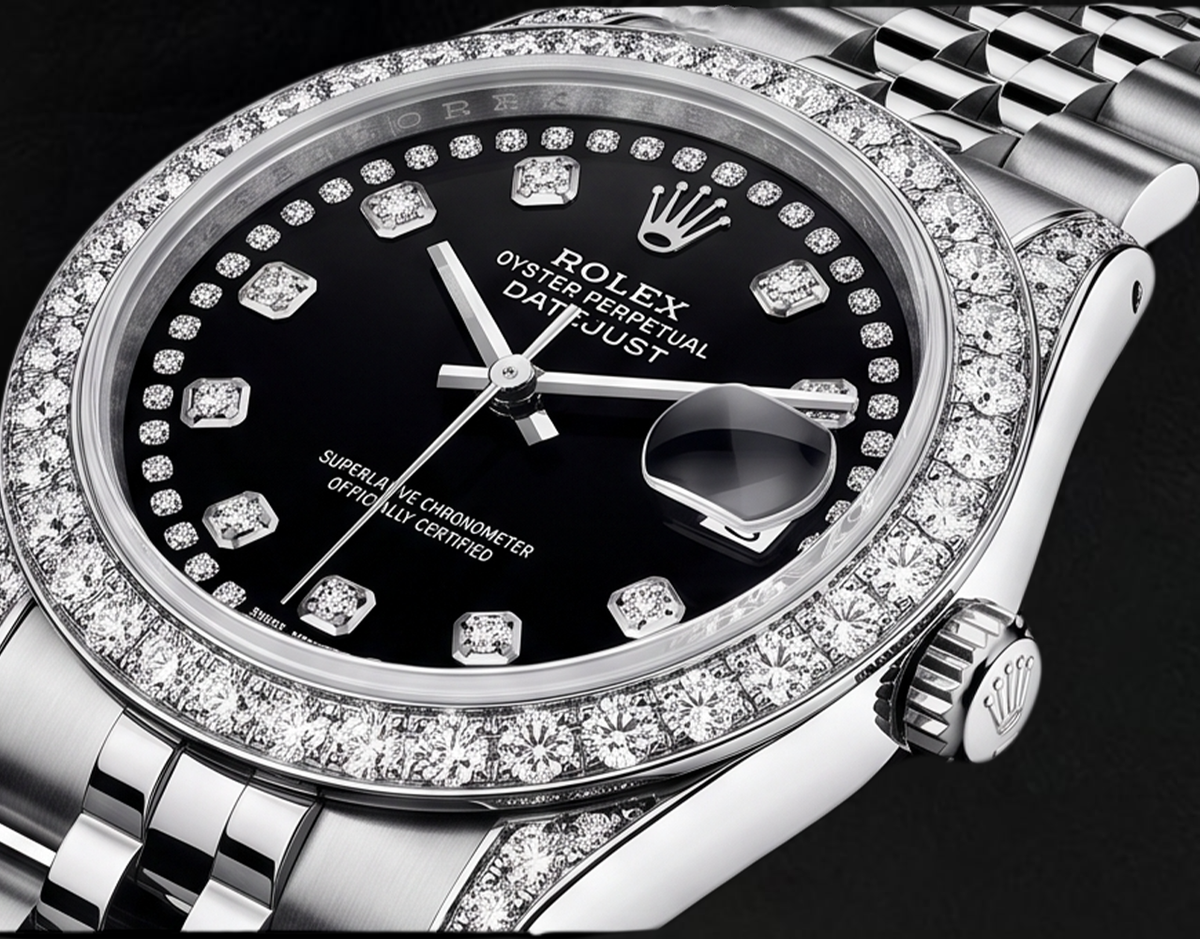 Rolex Datejust Black String Diamond Dial 26mm Stainless Steel 6916 Watch