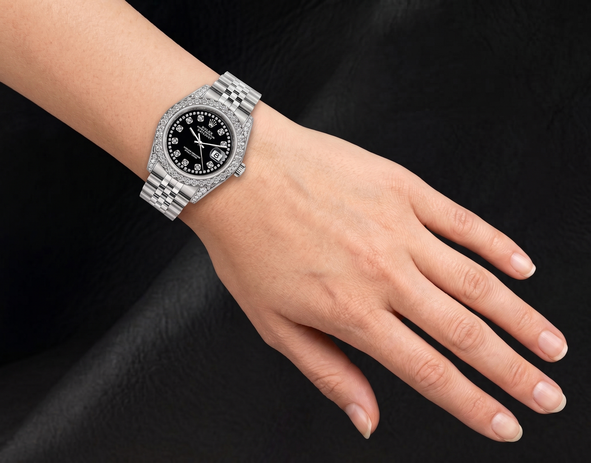 Rolex Datejust Black String Diamond Dial 26mm Stainless Steel 6916 Watch