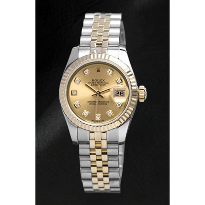 Rolex Datejust Champagne Diamond Dial Hidden Clasp Quick Set 26 mm Two Tone Watch