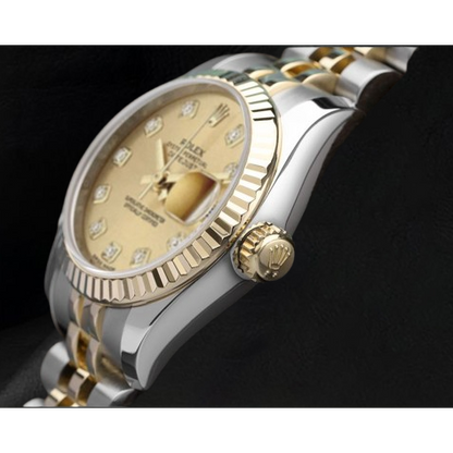 Rolex Datejust Champagne Diamond Dial Hidden Clasp Quick Set 26 mm Two Tone Watch