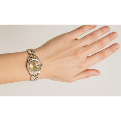 Rolex Datejust Champagne Diamond Dial Hidden Clasp Quick Set 26 mm Two Tone Watch P1